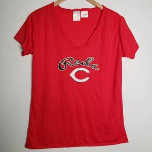 Cincinnati Reds Red V-neck Short Sleeve Blouse L